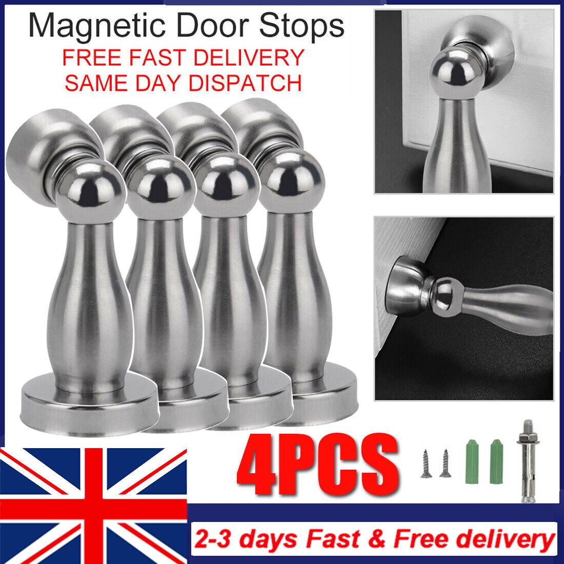 4x Magnetic Door Stops Buffer Wedge Stop Holder Metal Stopper Stainless Steel UK | Magnetic Door Stops |
Description:
1. The wall mounted door stop is made from stainless steel, wall mounted.WORKS ON